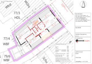 Architektonischer Grundriss mit Beschriftungen.